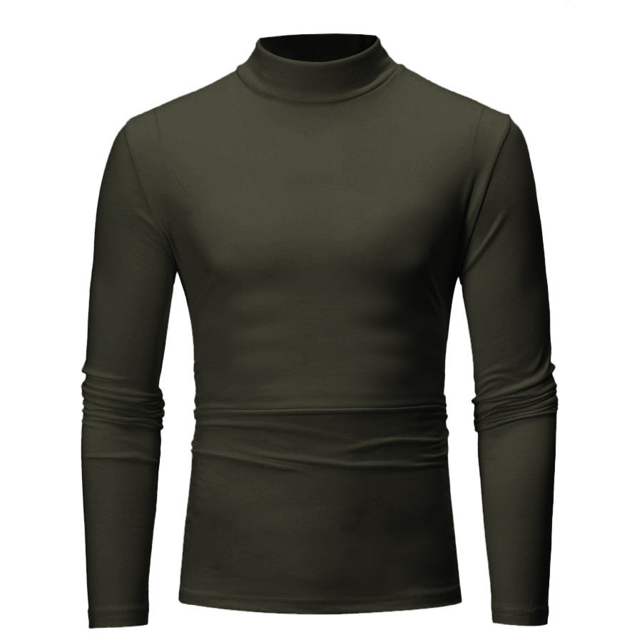 Men's Casual Solid Color Long Sleeve Turtle Neck T-Shirt