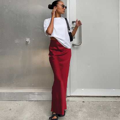 Women Fashion Solid Color Satin Slim Fit Skirt - Elegant and Comfortable