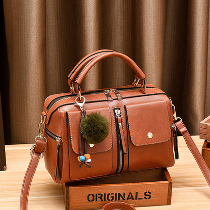Bolso de mano informal de piel sintética con cremallera para mujer, color liso