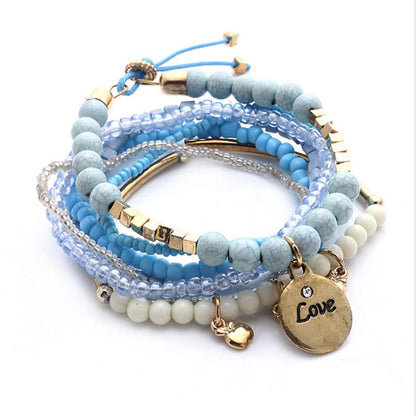 Conjunto de pulseras de cuentas multicapa estilo bohemio retro para mujer