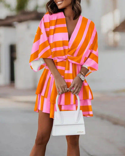 Vestido informal bohemio con cuello en V y mangas dolman para mujer