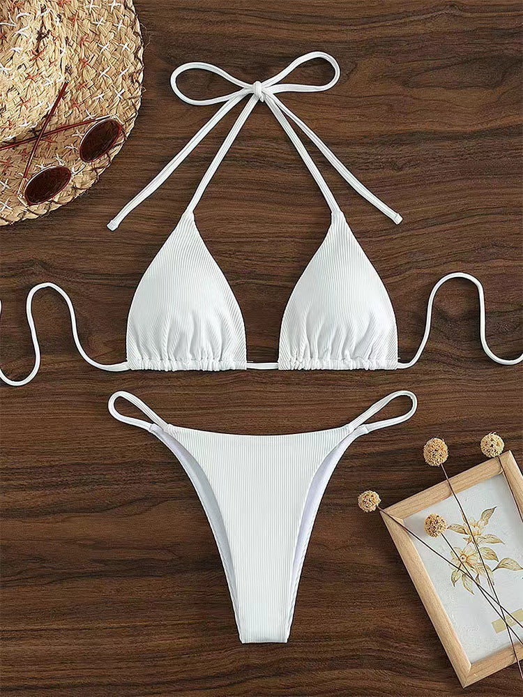 Maillot de bain bikini dos nu sexy et simple de couleur unie pour femmes