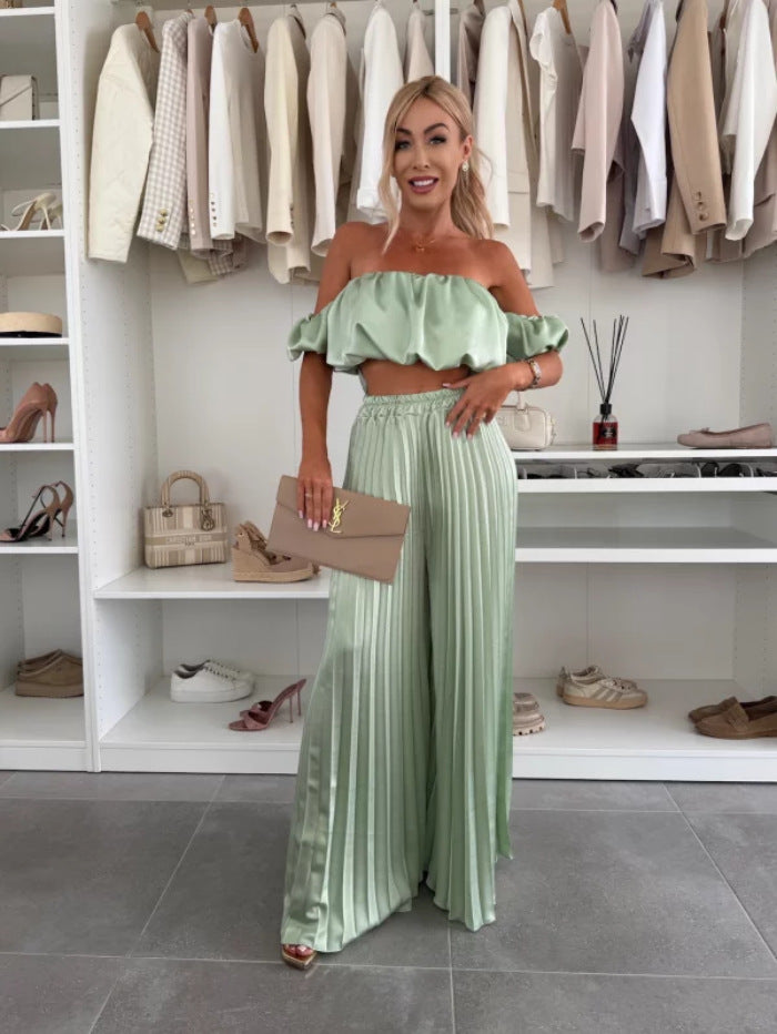 Women Fashion Sexy Solid Color Tube Top Pants Set