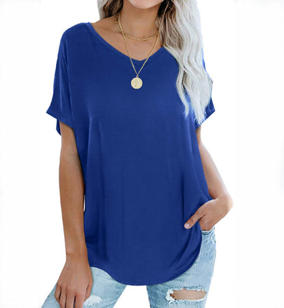 Camiseta informal holgada de verano para mujer, con cuello en V y manga corta