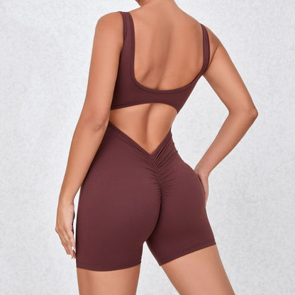 Women Fashion Solid Color Backless Sports Rompers