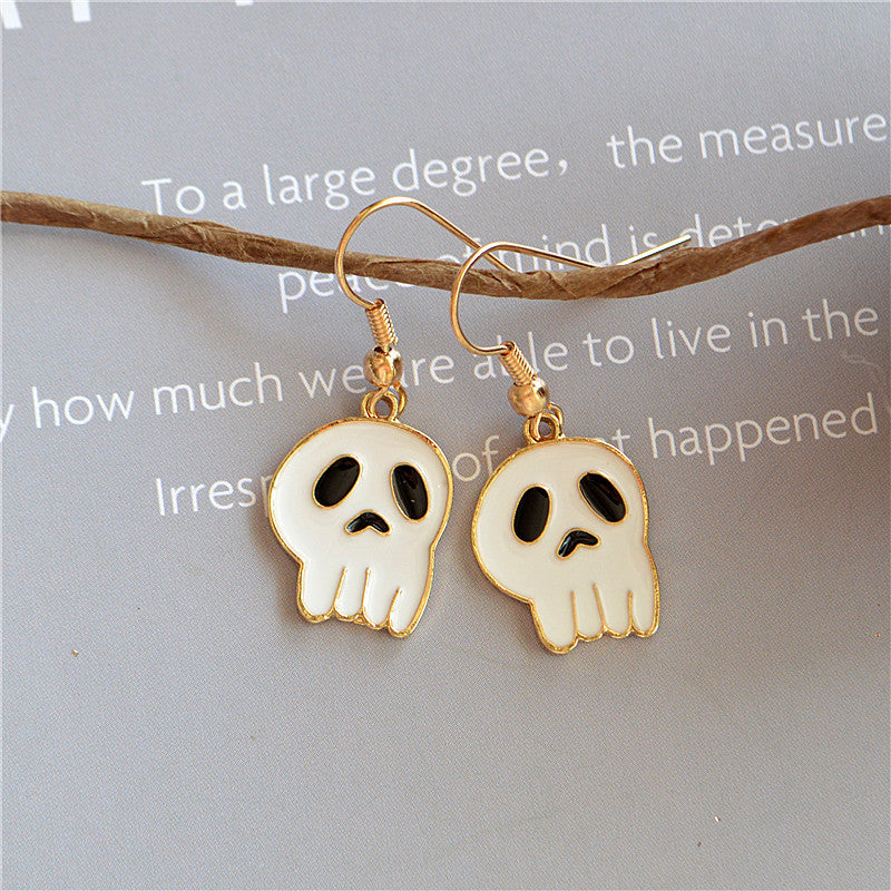 Pendientes de sombrero con forma de calavera, calabaza, gato y fantasma de Halloween para mujer