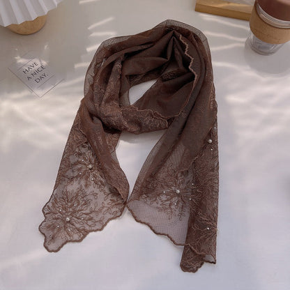 Bufanda de seda floral con encaje de moda de verano para mujer
