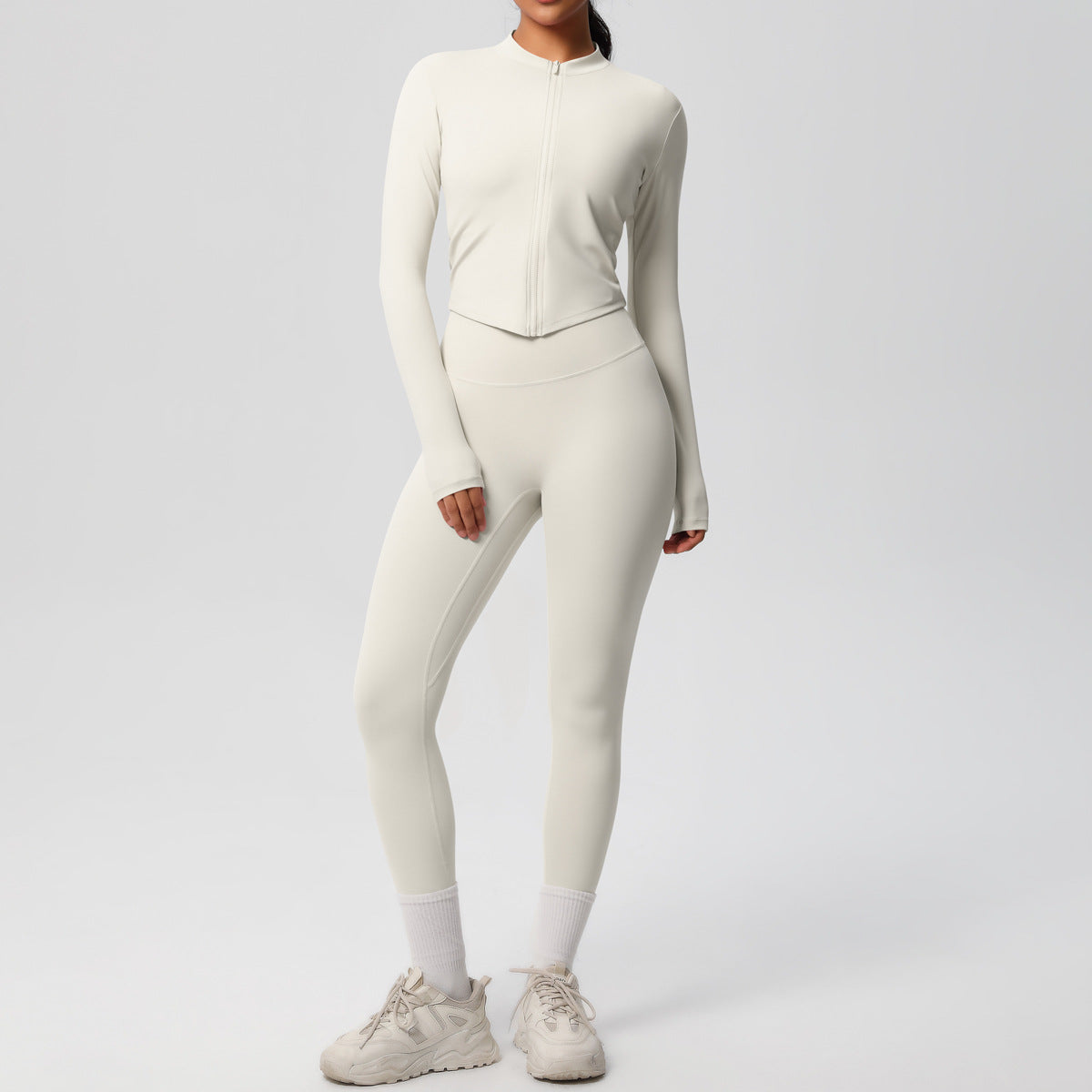 Conjunto de top de manga larga de color liso para yoga para mujer