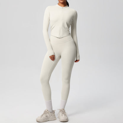 Conjunto de top de manga larga de color liso para yoga para mujer
