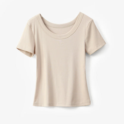 Women Simple Solid Color Round Neck Short Sleeve Blank T-Shirt