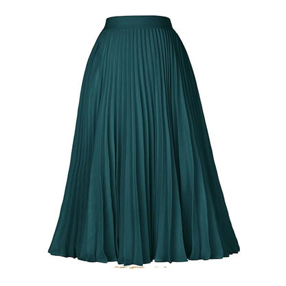 Falda plisada de cintura alta de color sólido informal de moda para mujer