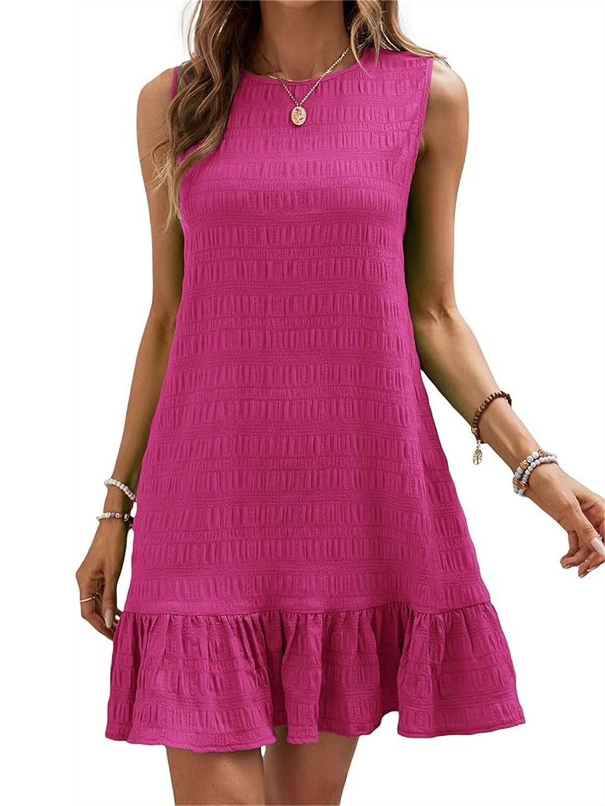 Vestido informal sin mangas de poliéster de color sólido para mujer