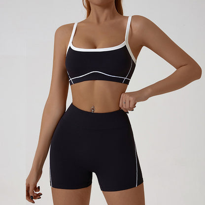 Women Fashion Contrast Color Bra Tight Shorts Set