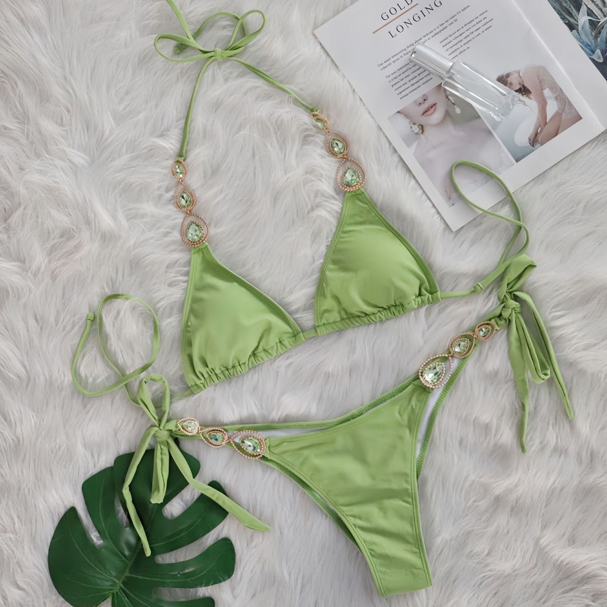 Women Sexy Rhinestone Lace Bikini Set