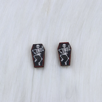 Halloween Women Fashion Wood Print Skull Earrings
