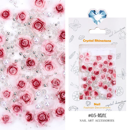 Décoration d'ongles créative en résine florale tridimensionnelle pour femmes, motif rose