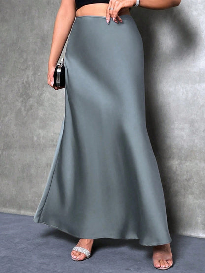 Women Fashion Casual Solid Color Satin Skirt