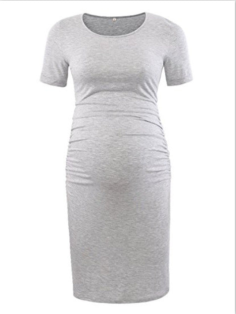Casual Solid Color Short Sleeve Dress for Moms