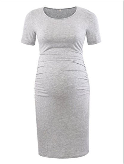 Casual Solid Color Short Sleeve Dress for Moms