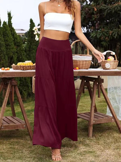 Summer Women Casual High Waist Cotton Linen Wide Leg Pants