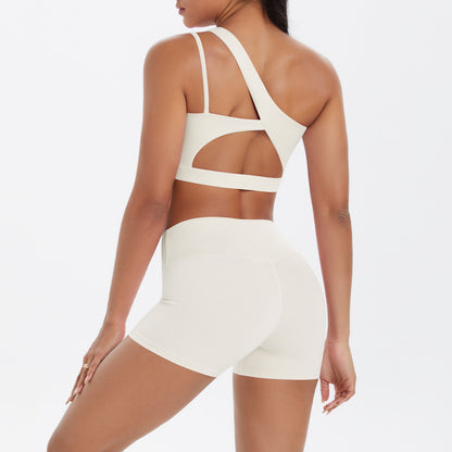 Ensemble deux pièces décontracté pour femme, débardeur à épaules inclinées et short moulant de couleur unie