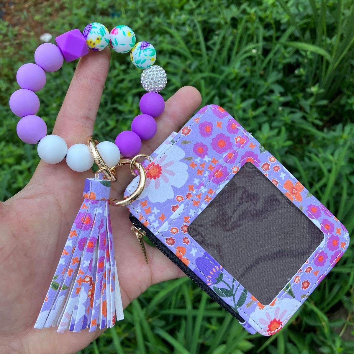 Fashion Printed Leather Silicone Bead Bracelet Wallet