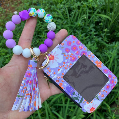 Fashion Printed Leather Silicone Bead Bracelet Wallet