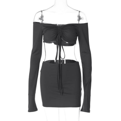 Women Fashion Off Shoulder Crop Top and Tight Skirt Set