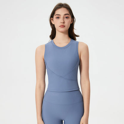 Débardeur de yoga décontracté à haute élasticité de couleur unie pour femme