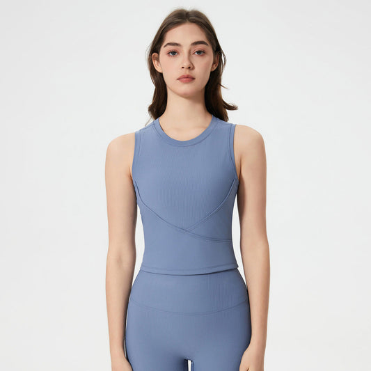 Débardeur de yoga décontracté à haute élasticité de couleur unie pour femme