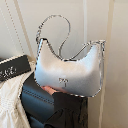 Women Casual Solid Color Shoulder Bag with Bowknot Decoration
