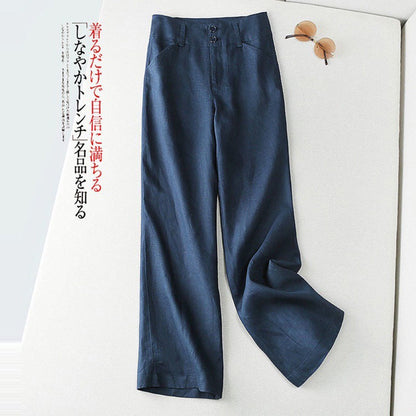 Women Fashion Casual Solid Color Cotton Linen Pants
