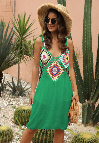 Vestido playero sexy de crochet sin espalda para mujer