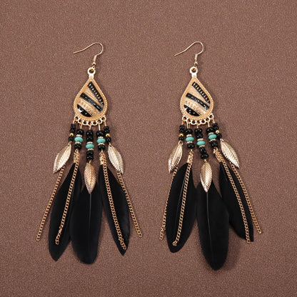Bohemian Ethnic Style Retro Tassel Feather Earrings
