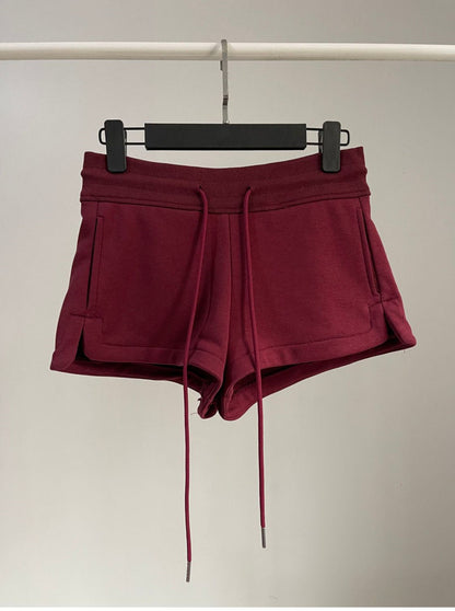 Pantalones cortos de cintura alta con cordón y color liso a la moda para mujer