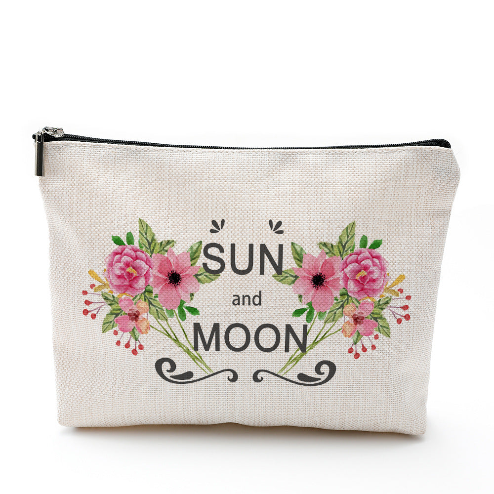 Bolsa de cosméticos impermeable de lino y algodón con cremallera