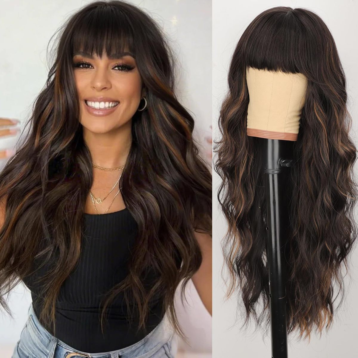 Women Fashion Bangs Gradient Long Curly Hair Wig