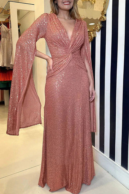 Women Fashion Elegant Solid Color Sequins Dress