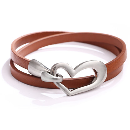 Women Fashion Solid Color Love Buckle Double Layer Alloy Bracelet