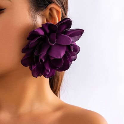 Exaggerated Fabric Floral Earrings Fashion Cloth Jewelry