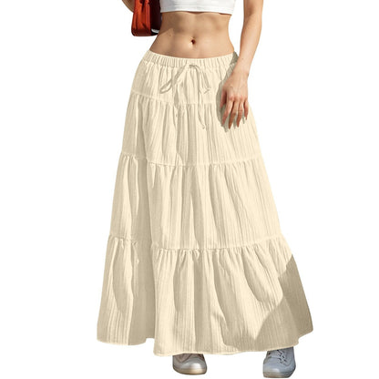Women Casual Solid Color Drawstring Maxi Skirt with Splice Design