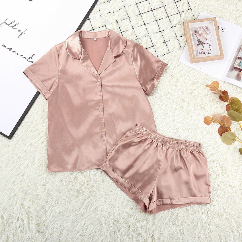 Ensemble pyjama ample et décontracté en soie pour femme, haut à manches courtes et short