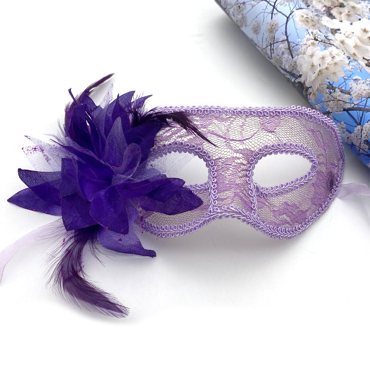 Women Fashion Side Floral Lace Face Halloween Mask