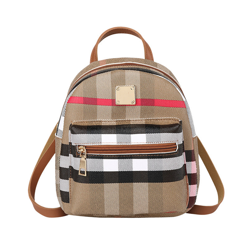 Women Casual Plaid Backpack with PU Material