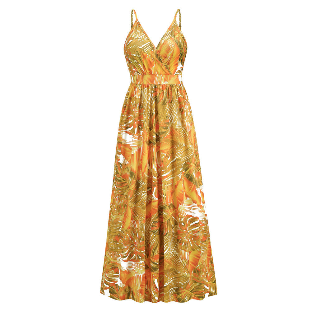Summer Women Fashion Bohemian Style Sexy V Neck Floral Dress