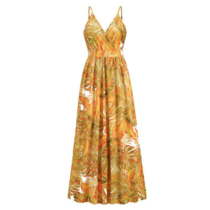 Summer Women Fashion Bohemian Style Sexy V Neck Floral Dress
