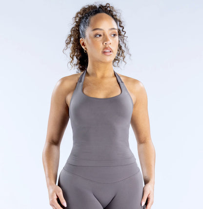 Débardeur de yoga sexy à col licou et couleur unie pour femme