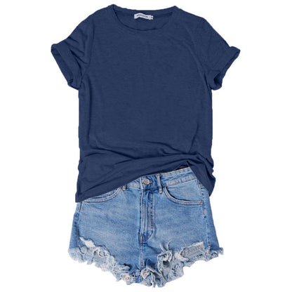 Camiseta básica sencilla de verano para mujer, color liso y en blanco