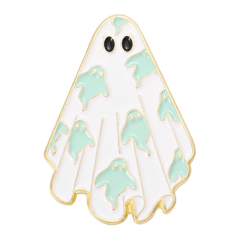 Jolie petite broche fantôme en métal blanc