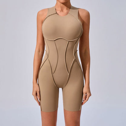 Combinaison de yoga décontractée sans manches pour femme, couleur unie